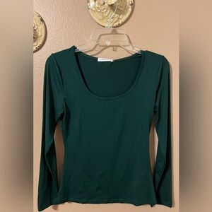 Mangopop Collection Scoop Neck Long Sleeve Tee in Forest Green